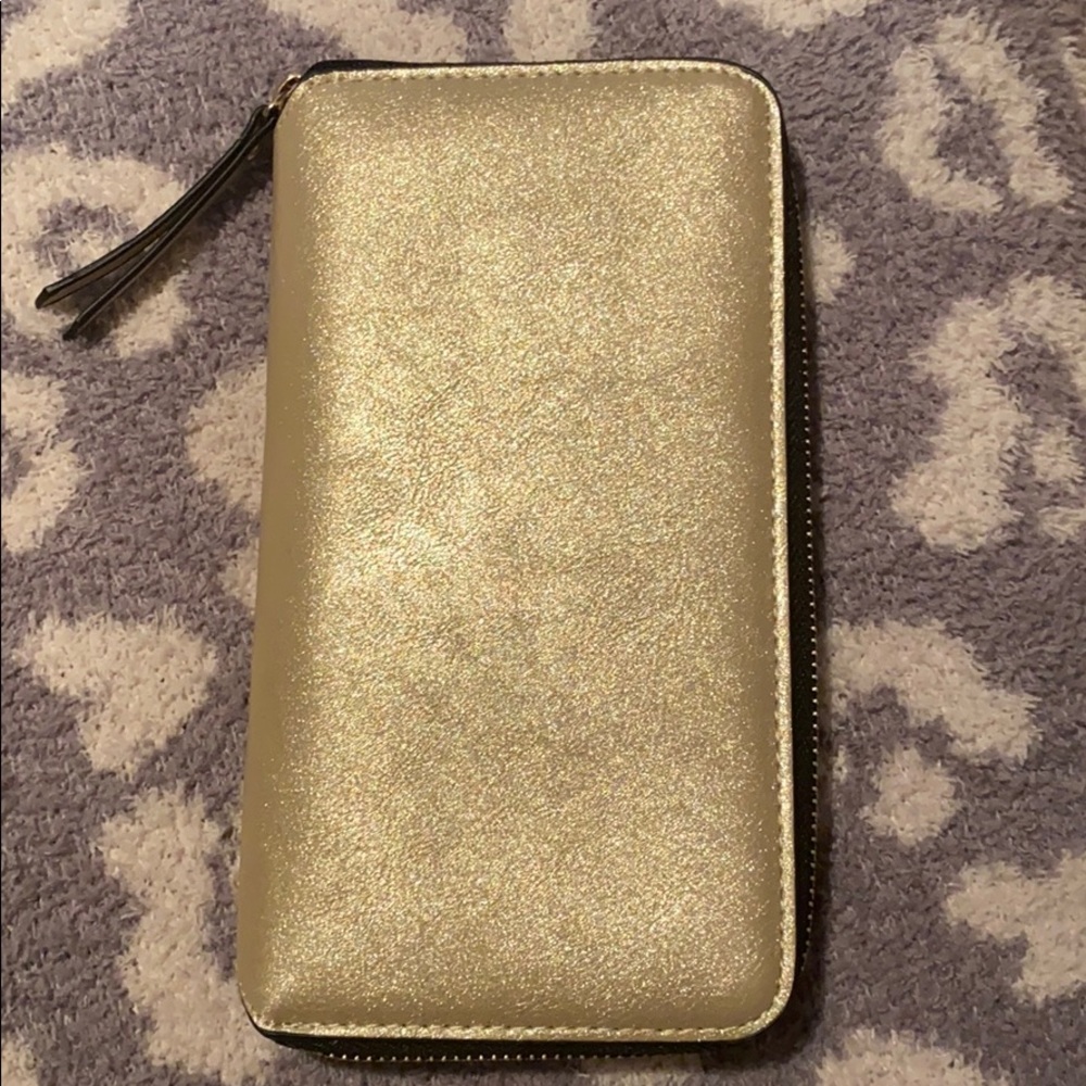 Gold zip around travel wallet